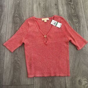 Michael Kors Red Metallic Knit Top